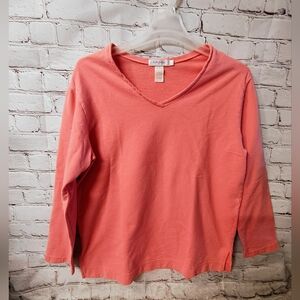 Fresh Produce VTG V Neck Terry Pink Long Sleeve Market Beach Vibes